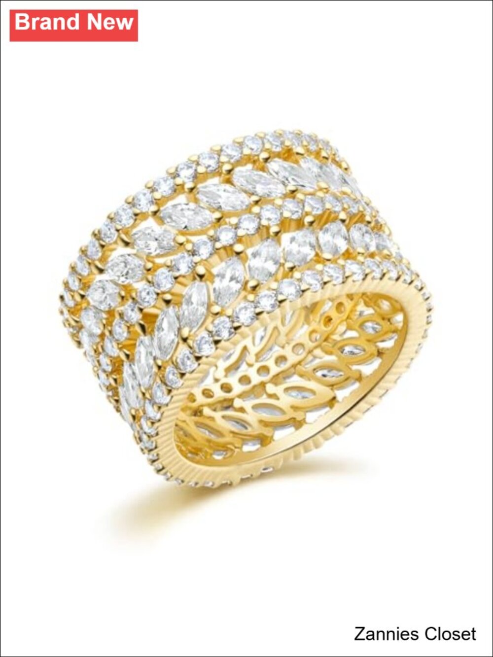 💍 Gemsme Marquise Cubic Zirconia Full Eternity Band Gold Plated Ring